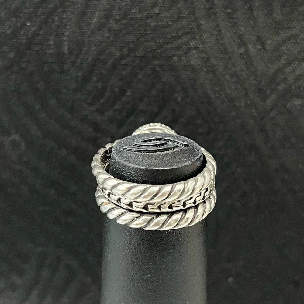 Sarda Olive Quartz Silver stack rings, set of 3, size 10